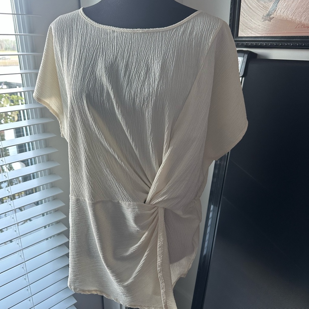 Cozy Co. Knot-front Cream Women's Top